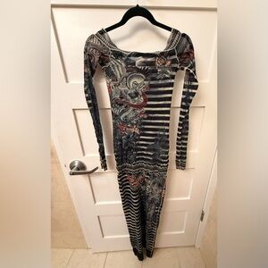 Jean Paul Gaultier Sailor Tattoo printed tulle maxi dress